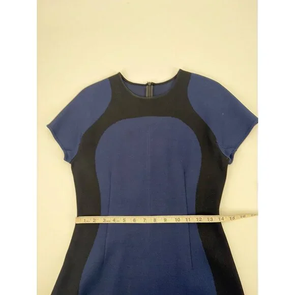 St. John Womens Size 6 Fitted Sheath Dress Black Blue Colorblock Luxury Chic - Picture 8 of 11